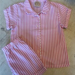 The Beaufort Bonnet Company Pink and White Striped Pajama Set